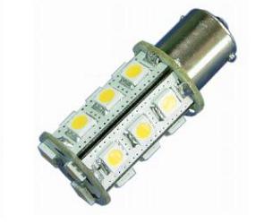 BULB BA15S 18LED 8-30VDC WW - These high quality LED replacement bulbs save power. Same light output as approximately a 15-21W incandescent bulb. Using the latest SMD5050 chips they provide the highest light to consumption ratio available today. LEDs are arranged 3 on five sides and 3 on the end. Specification: Base - BA15S - Single Contact 15mm Bayonet, 3.2 Watts, 10 - 30V DC, Equivalent incandescent - 15-21 Watts, 231 Lumens (Warm White).